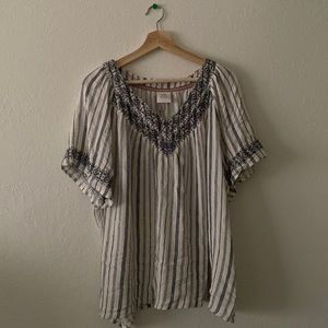 Striped Embroidered Flowy Blouse - XL